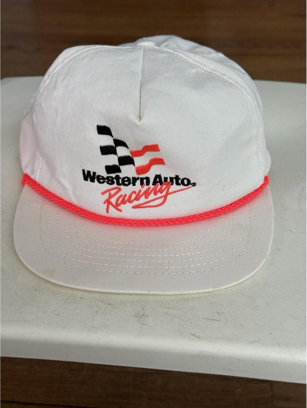 Vtg 90’s Western Auto Racing NASCAR White SnapBack Rope Hat Made in USA